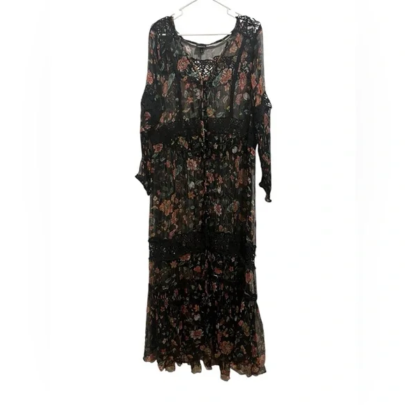 chinese dress ladies Weslyn Black Satin Lace High Slit Dress